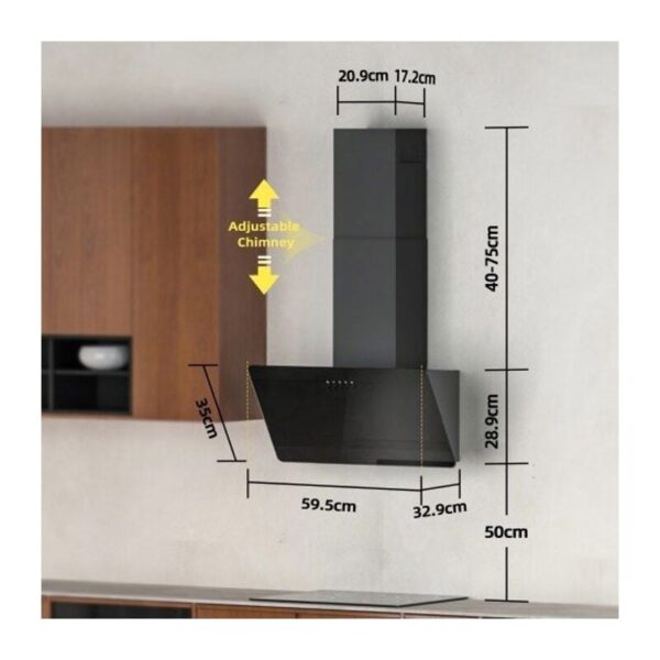 Hotte aspirante FIREGAS 60cm, Hotte aspirante à évacuation/circulation d'air avec LED, Hotte inclinée avec efficacité A++ - Image 3