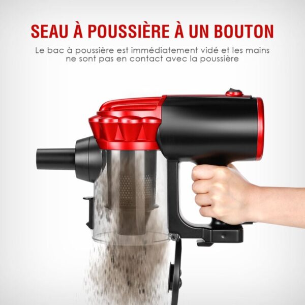 Koticidsin Aspirateur Balai Sans Sac, Aspirateur à Main 2 en 1(800W/16Kpa Puissance d'aspiration, Filtration HEPA) Rouge - Image 2