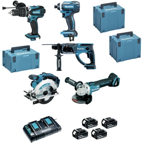 Ensemble de 5 machines MAKITA DLX5039PTJ - 18V - 5.0 Ah - Perfo-burineur + Visseuse + Perceuse ‡ percussion + Meuleuse + Scie circulaire - Image 4