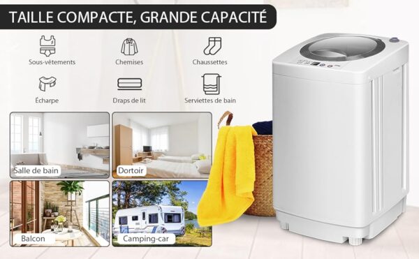 RELAX4LIFE Mini Machine à Laver avec Essorage 240W, 3,5KG, avec 6 Cycles de Lavage Sélectionnables, Réglage du Déséquilibre Automatique, Laver Vos Linges de l'Appartement/Camping/Voyage - Image 3