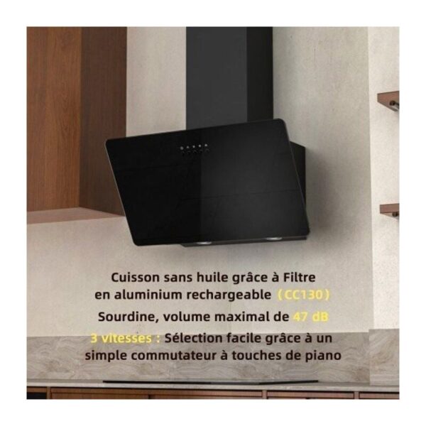 Hotte aspirante FIREGAS 60cm, Hotte aspirante à évacuation/circulation d'air avec LED, Hotte inclinée avec efficacité A++ - Image 2