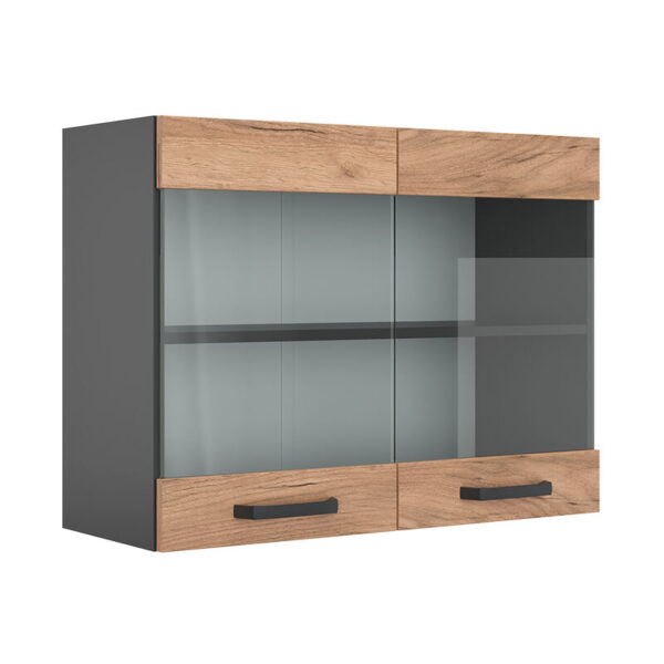 Meuble de cuisine haut vitré R-Line, Chêne de force doré, 80 cm, Vicco - Image 6